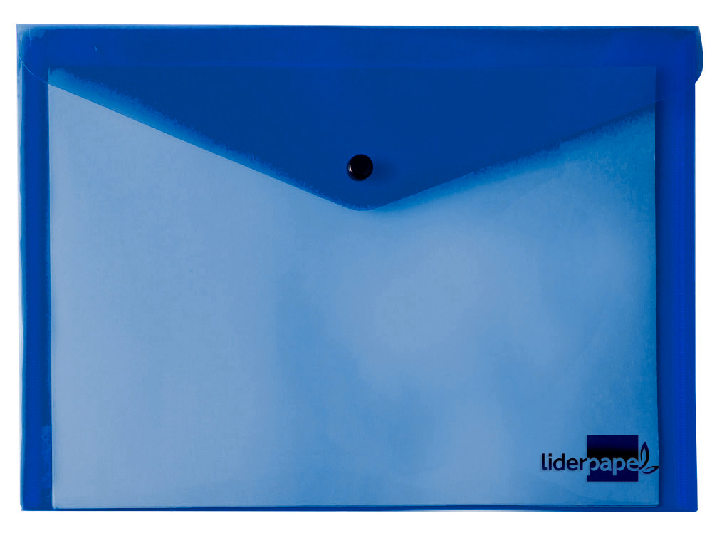 POCHETTE ENVELOPPE LIDERPAPEL POLYPROPYLÈNE 180 MICRONS A5 210X148MM 50F FERMETURE BOUTON RÉSISTANT TRANSPARENT BLEU