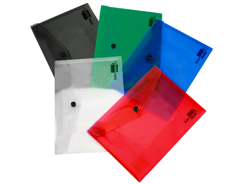 POCHETTE ENVELOPPE LIDERPAPEL POLYPROPYLÈNE 180 MICRONS A5 210X148MM 50F FERMETURE BOUTON RÉSISTANT TRANSPARENT BLEU