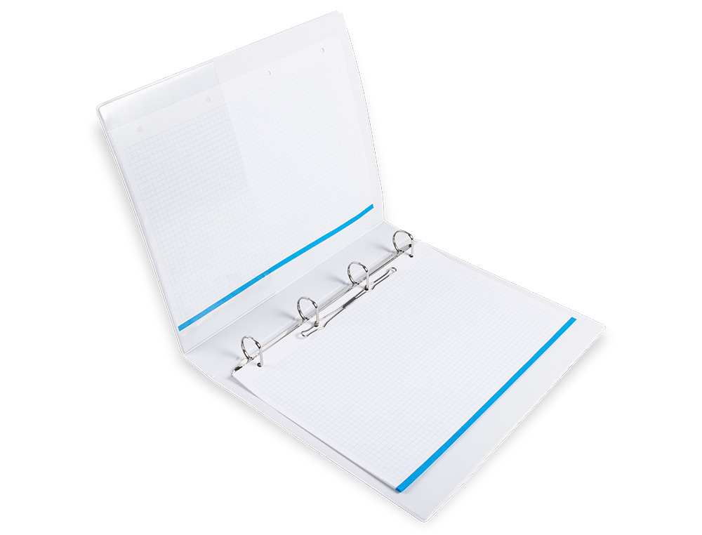 CLASSEUR KANGOUROU LIDERPAPEL 4 ANNEAUX 25MM 283X320MM DOCUMENT A4 PLASTIQUE DOS 40MM COLORIS BLANC