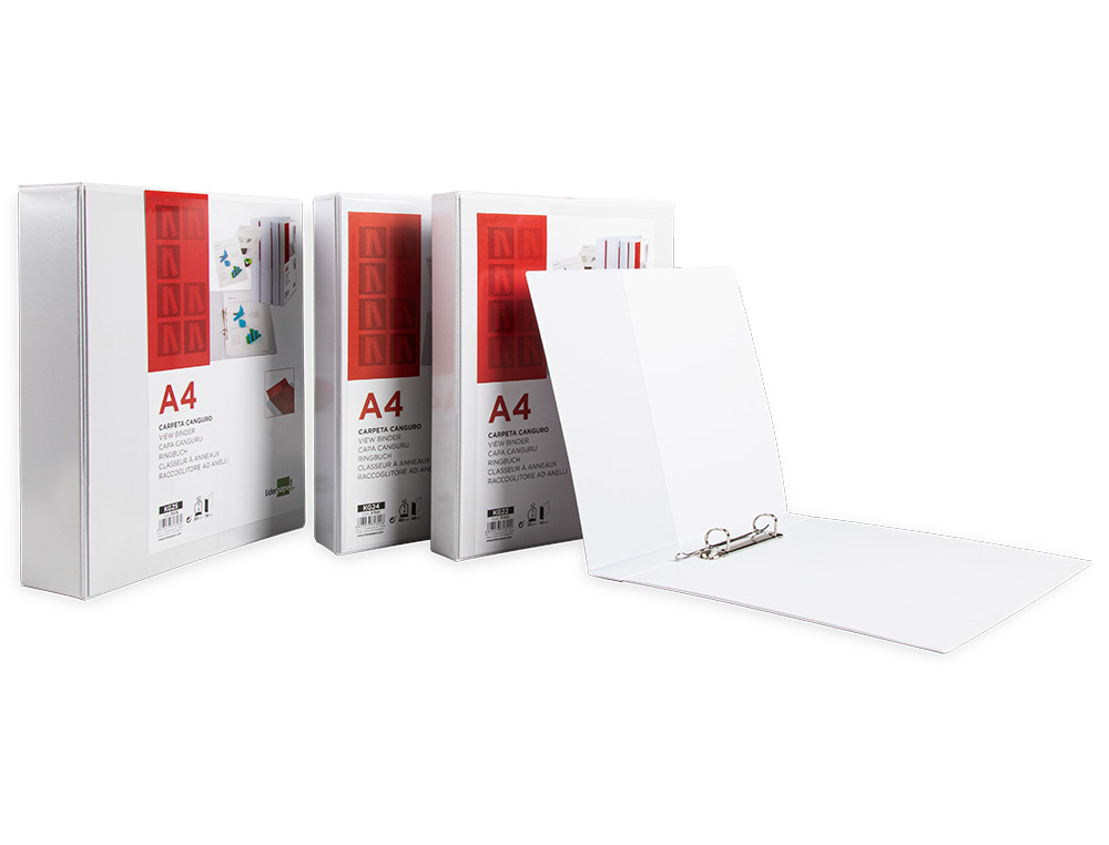 CLASSEUR KANGOUROU LIDERPAPEL 4 ANNEAUX 25MM 283X320MM DOCUMENT A4 PLASTIQUE DOS 40MM COLORIS BLANC