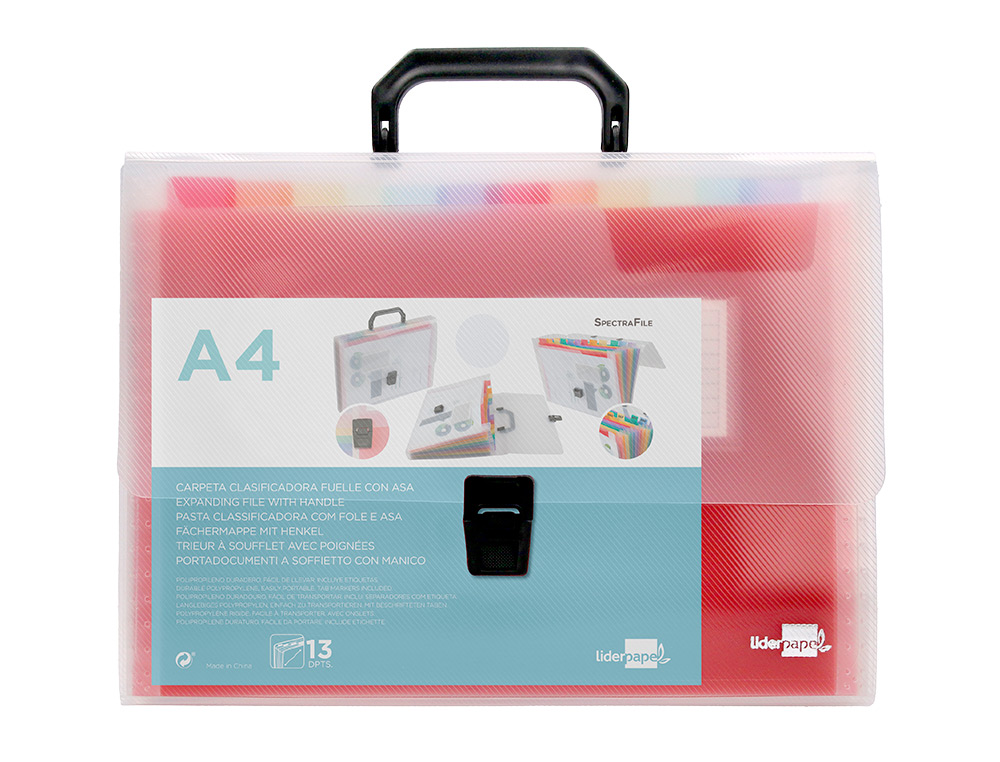 TRIEUR LIDERPAPEL SÉRIE SPECTRAFILE POLYPROPYLÈNE A4 210X297MM 700 MICRONS 13 COMPARTIMENTS COLORIS FROSTY TRANSPARENT