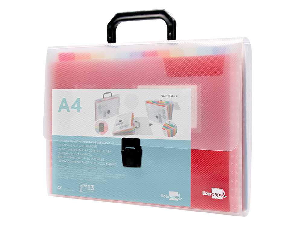 TRIEUR LIDERPAPEL SÉRIE SPECTRAFILE POLYPROPYLÈNE A4 210X297MM 700 MICRONS 13 COMPARTIMENTS COLORIS FROSTY TRANSPARENT
