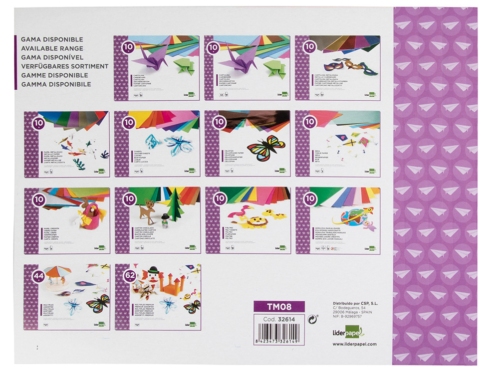PAPIER DE SOIE LIDERPAPEL 18G/M2 FORMAT A4+ 240X315MM COLORIS ASSORTIS BLOC 10F