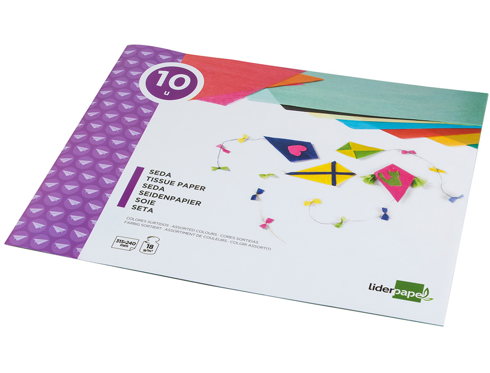 PAPIER DE SOIE LIDERPAPEL 18G/M2 FORMAT A4+ 240X315MM COLORIS ASSORTIS BLOC 10F
