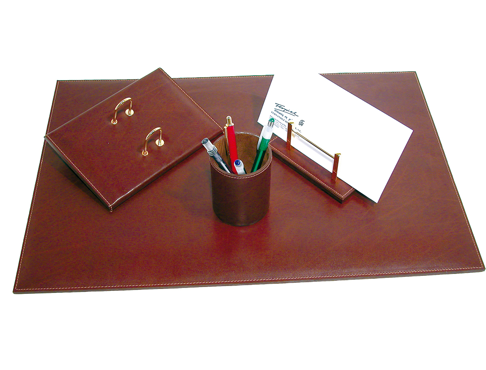 ENSEMBLE BUREAU 4 PIÈCES CUIR SOUS-MAIN POT CRAYONS TRIEUR ENVELOPPES SOCLE CALENDRIER 40X60CM