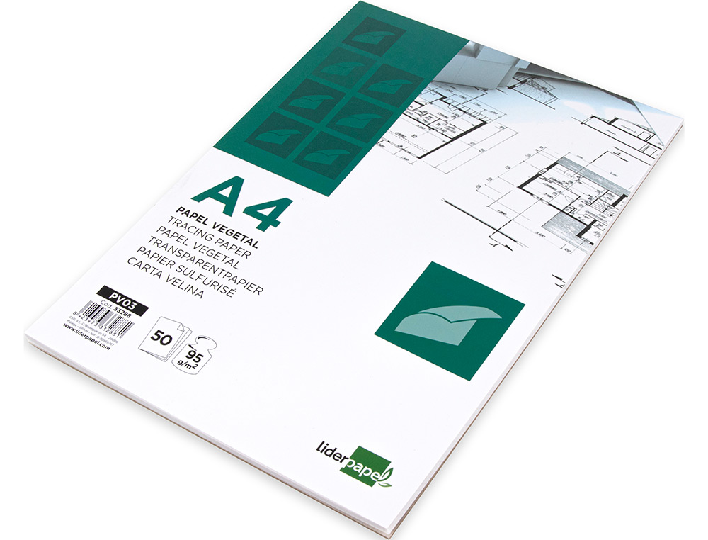 BLOC DESSIN LIDERPAPEL PAPIER CALQUE HAUTE TRANSPARENCE 95G/M2 A4 210X297MM 50F