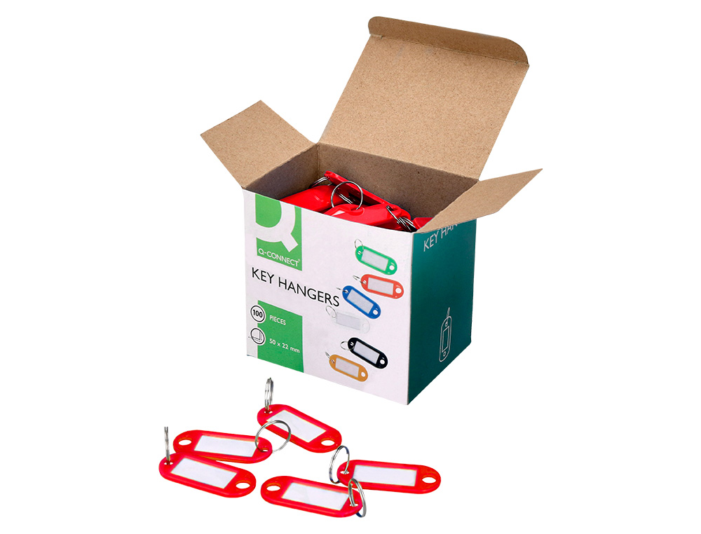 PORTE-CLÉS Q-CONNECT PORTE-ÉTIQUETTE PLASTIQUE 50X22MM COLORIS ROUGE PRÉSENTOIR 100 UNITÉS