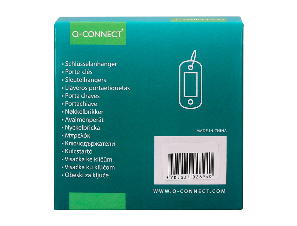 PORTE-CLÉS Q-CONNECT PORTE-ÉTIQUETTE PLASTIQUE 50X22MM COLORIS VERT PRÉSENTOIR 100 UNITÉS