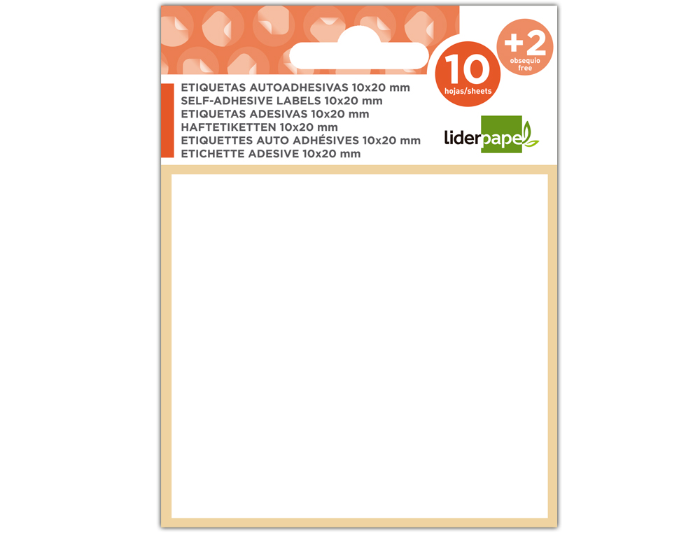 ÉTIQUETTE ADHÉSIVE LIDERPAPEL 50X75MM COLORIS BLANC ÉCRITURE MANUELLE POCHETTE 10 FEUILLES + 2 GRATUITES 240 UNITÉS