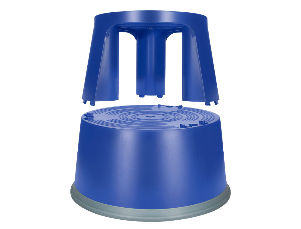 TABOURET Q-CONNECT PLASTIQUE ROUES CAOUTCHOUC RÉTRACTABLES 2 NIVEAUX BASE 44CM HAUTEUR 43CM POIDS 2.9KG COLORIS BLEU