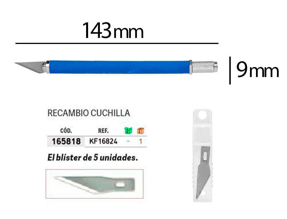 CUTTER BISTOURI Q-CONNECT EN GOMME LAME 6MM FIXE AVEC CAPUCHON DE PROTECTION 5 LAMESDE RECHANGE INCLUSES