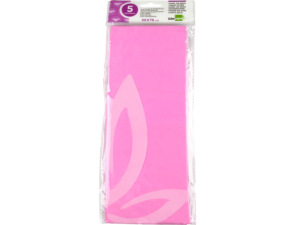 PAPIER DE SOIE LIDERPAPEL 52X76CM 18G/M2 UNICOLORE ROSE SACHET 5F