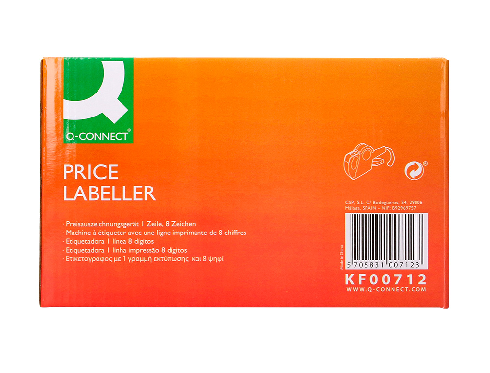 PINCE À ÉTIQUETER Q-CONNECT 1 LIGNE 8 CARACTÈRES 225X135X40MM 300G COLORIS ROUGE ROULEAU ENCREUR NON INCLUS