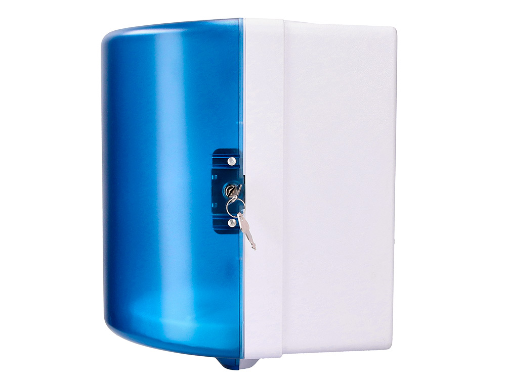 DISTRIBUTEUR ESSUIE-MAINS Q-CONNECT FERMETURE SERRURE 2 CLEFS COLORIS BLEU 225X275X220MM