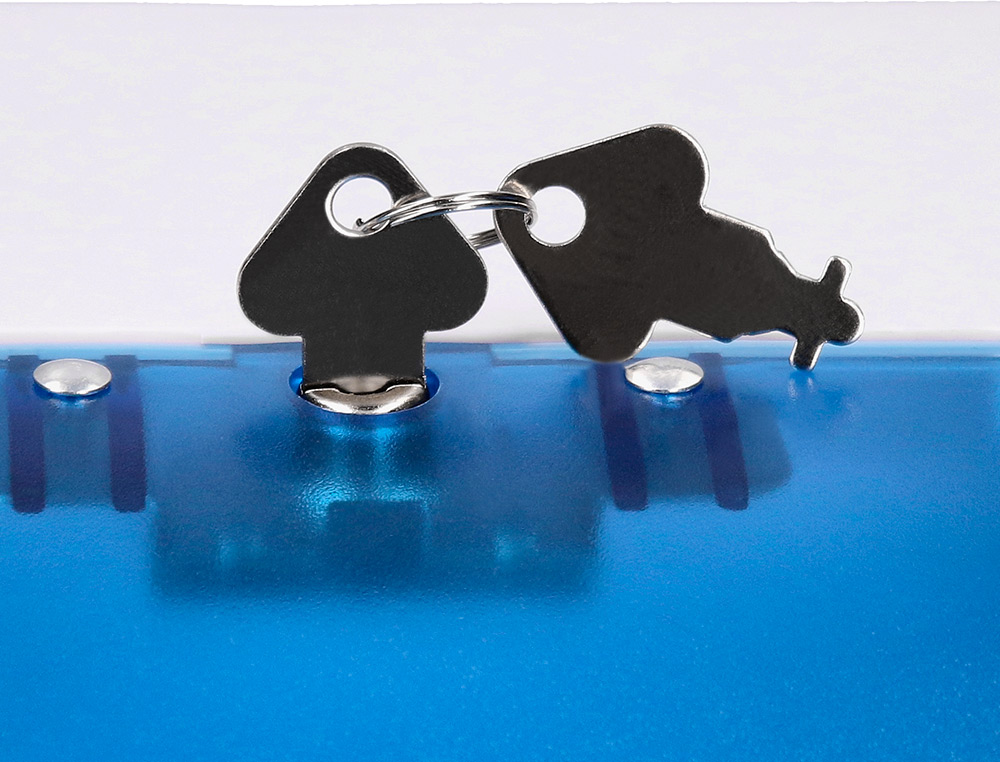 DISTRIBUTEUR ESSUIE-MAINS Q-CONNECT FERMETURE SERRURE 2 CLEFS COLORIS BLEU 225X275X220MM