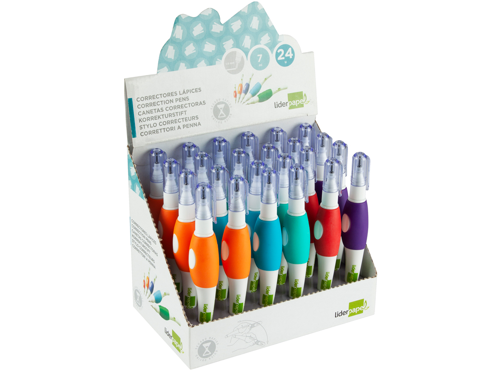 CORRECTEUR LIDERPAPEL GRANDE PRÉCISION COLORIS ASSORTIS PRÉSENTOIR 24 STYLOS