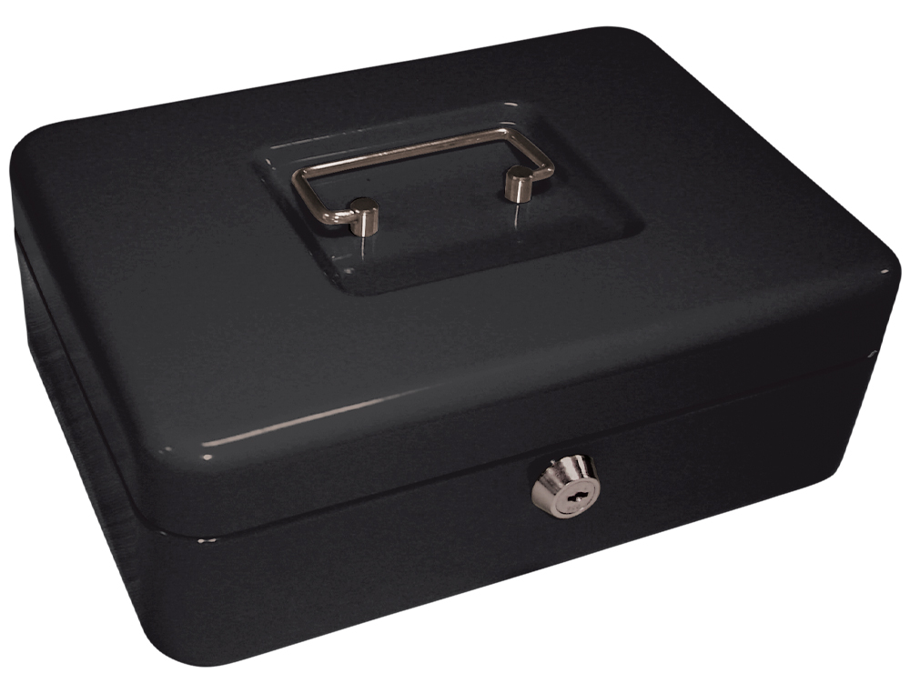 CAISSE MONNAIE Q-CONNECT STRUCTURE ACIER 0.8MM ÉPAISSEUR PLATEAU AMOVIBLE ESPACE BILLETS 250X180X90MM COLORIS NOIR
