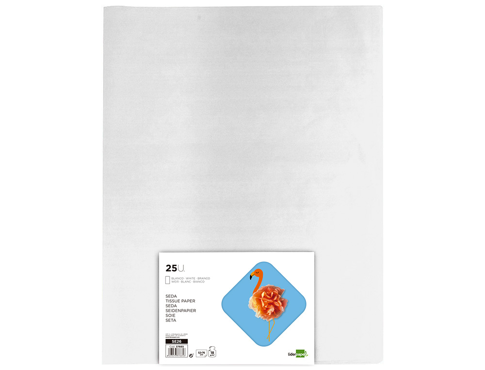 PAPIER DE SOIE LIDERPAPEL 52X76CM 18G/M2 UNICOLORE BLANC SACHET 25F