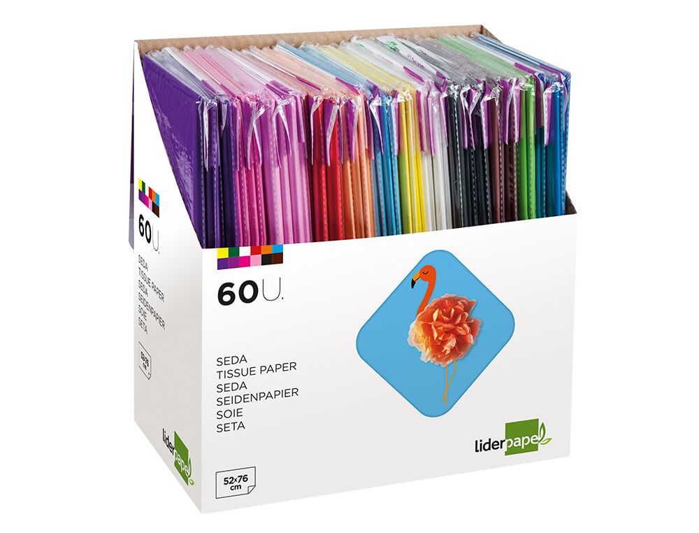 PAPIER SOIE LIDERPAPEL 52X76CM PRSENTOIR 60 SACHETS 5F 12 COLORIS ASSORTIS