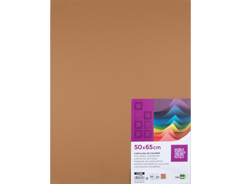PAPIER CARTONNE LIDERPAPEL 50X65CM 240GR COLORIS MARRON  CLAIR PAQUET 25 FEUILLES