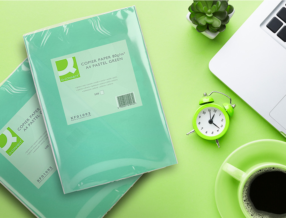 PAPIER COULEUR Q-CONNECT MULTIFONCTION A4 80G/M2 UNICOLORE VERT RAMETTE 500 FEUILLES