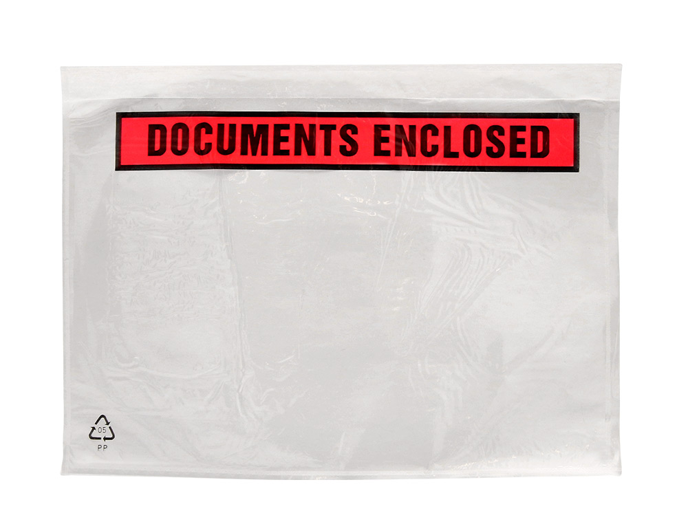 POCHETTE DOCUMENTS CI-INCLUS Q-CONNECT AUTO-ADHESIVE TRANSPARENTE 225X165MM TEXTE ANGLAIS PAQUET 100 UNITES