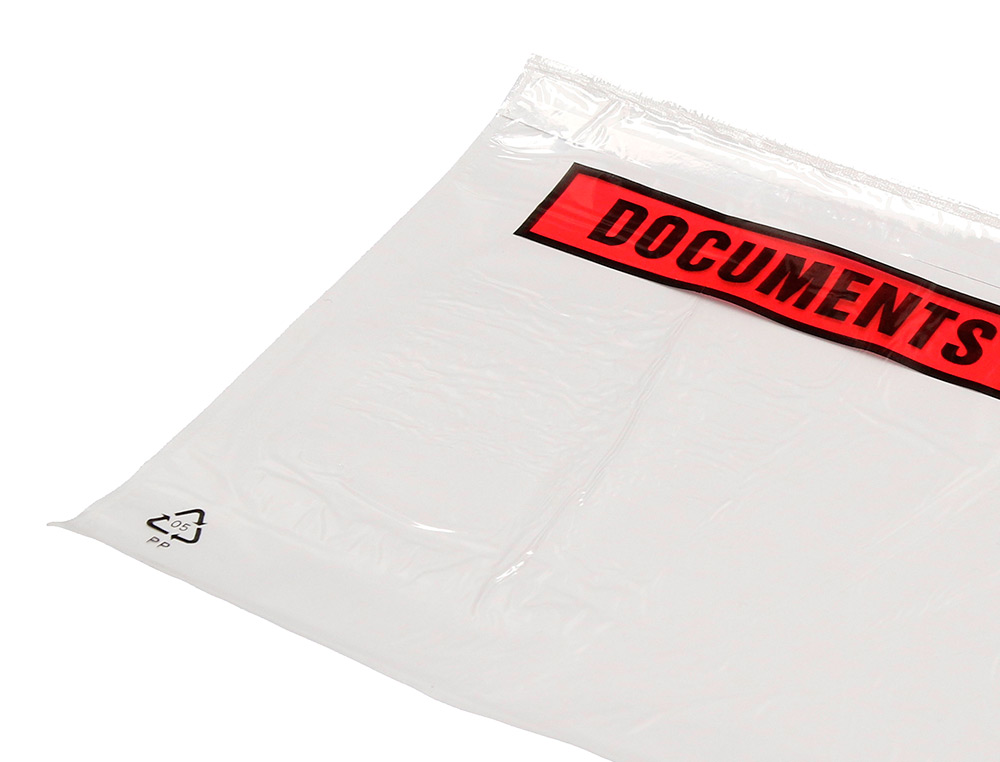 POCHETTE DOCUMENTS CI-INCLUS Q-CONNECT AUTO-ADHESIVE TRANSPARENTE 225X165MM TEXTE ANGLAIS PAQUET 100 UNITES
