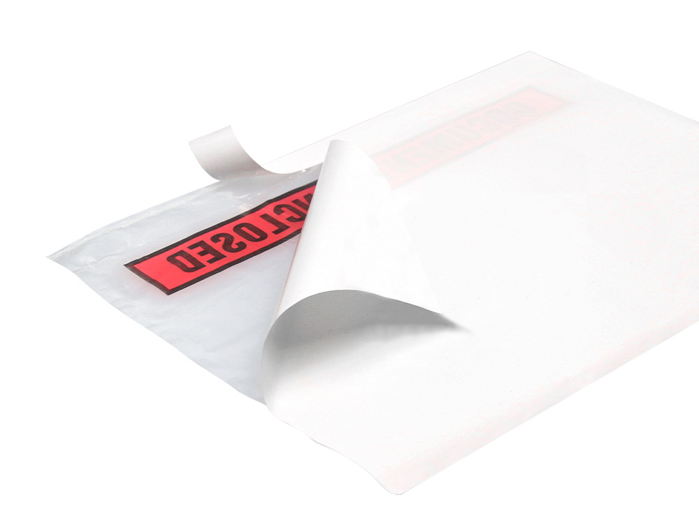 POCHETTE DOCUMENTS CI-INCLUS Q-CONNECT AUTO-ADHESIVE TRANSPARENTE 225X165MM TEXTE ANGLAIS PAQUET 100 UNITES