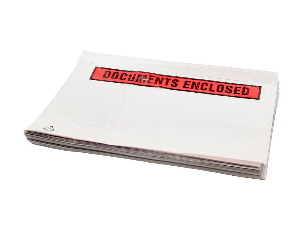 POCHETTE DOCUMENTS CI-INCLUS Q-CONNECT AUTO-ADHESIVE TRANSPARENTE 225X165MM TEXTE ANGLAIS PAQUET 100 UNITES