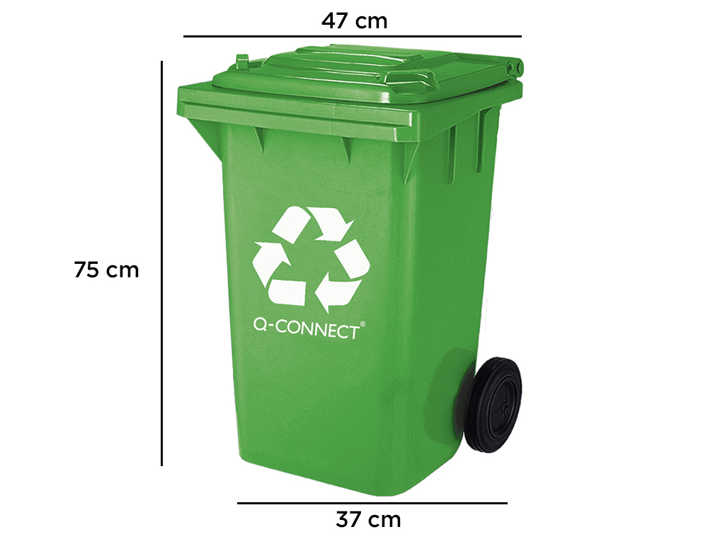 POUBELLE Q-CONNECT CONTENEUR PLASTIQUE COUVERCLE 100L 470X750X370MM VERRE COLORIS VERT