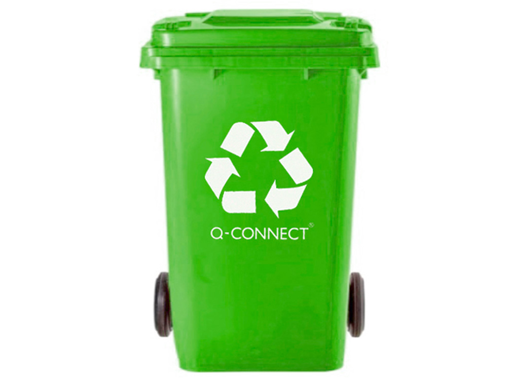 POUBELLE Q-CONNECT CONTENEUR PLASTIQUE COUVERCLE 100L 470X750X370MM VERRE COLORIS VERT