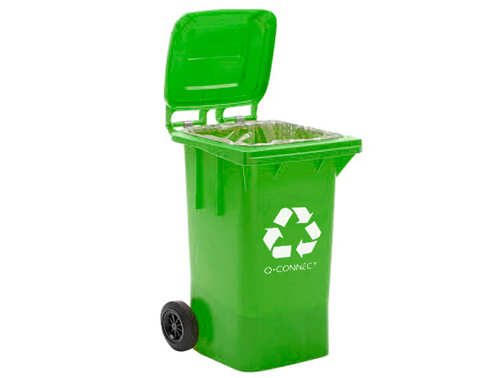 POUBELLE Q-CONNECT CONTENEUR PLASTIQUE COUVERCLE 100L 470X750X370MM VERRE COLORIS VERT