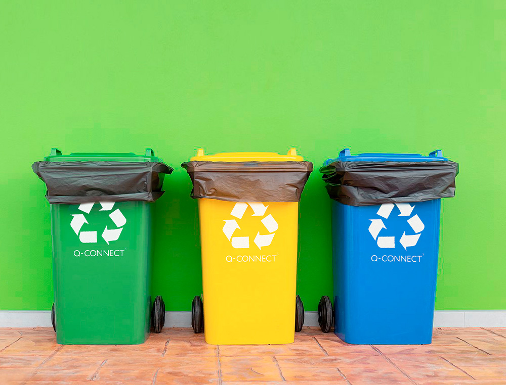 POUBELLE Q-CONNECT CONTENEUR PLASTIQUE COUVERCLE 100L 470X750X370MM VERRE COLORIS VERT