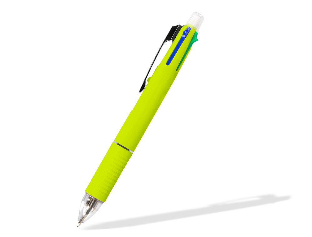 STYLO-BILLE LIDERPAPEL 5 EN 1 POINTE 0.5MM TRAIT 0.7MM RÉTRACTABLE 4 COULEURS D'ENCRE PORTE-MINE 0.5MM GOMME