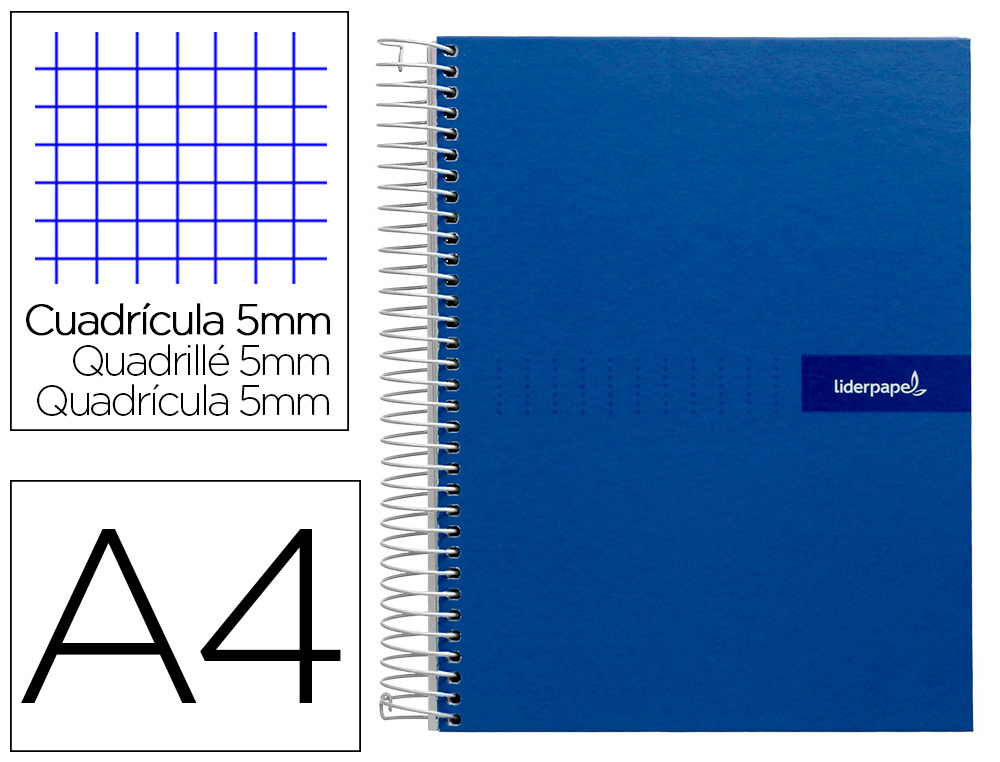 CAHIER SPIRALE LIDERPAPEL CRAFTY COUVERTURE CONTRECOLLE A4 240P 90G/M2 5X5MM MICROPERFOR4 TROUS COLORIS BLEU MARINE