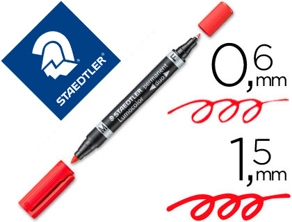 MARQUEUR STAEDTLER PERMANENT LUMOCOLOR DUO MULTI-USAGES DOUBLE POINTE 0.6 ET 1.5MM ENCRE DRY SAFE ROUGE