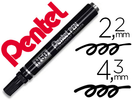 MARQUEUR PENTEL N50 PERMANENT POINTE OGIVE 4.3MM ENCRE  SOLVANT INDLBILE TOUS SUPPORTS CORPS MTAL NOIR