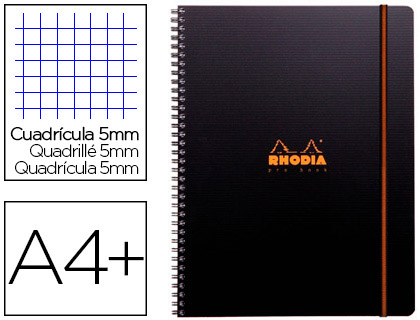 CAHIER RHODIACTIVE NOTEBOOK RELIURE INTGRALE NOIRE COUVERTURE PP A4+ 22,5X29,7CM 160 PAGES 90G 5X5MM MICROPERFOR