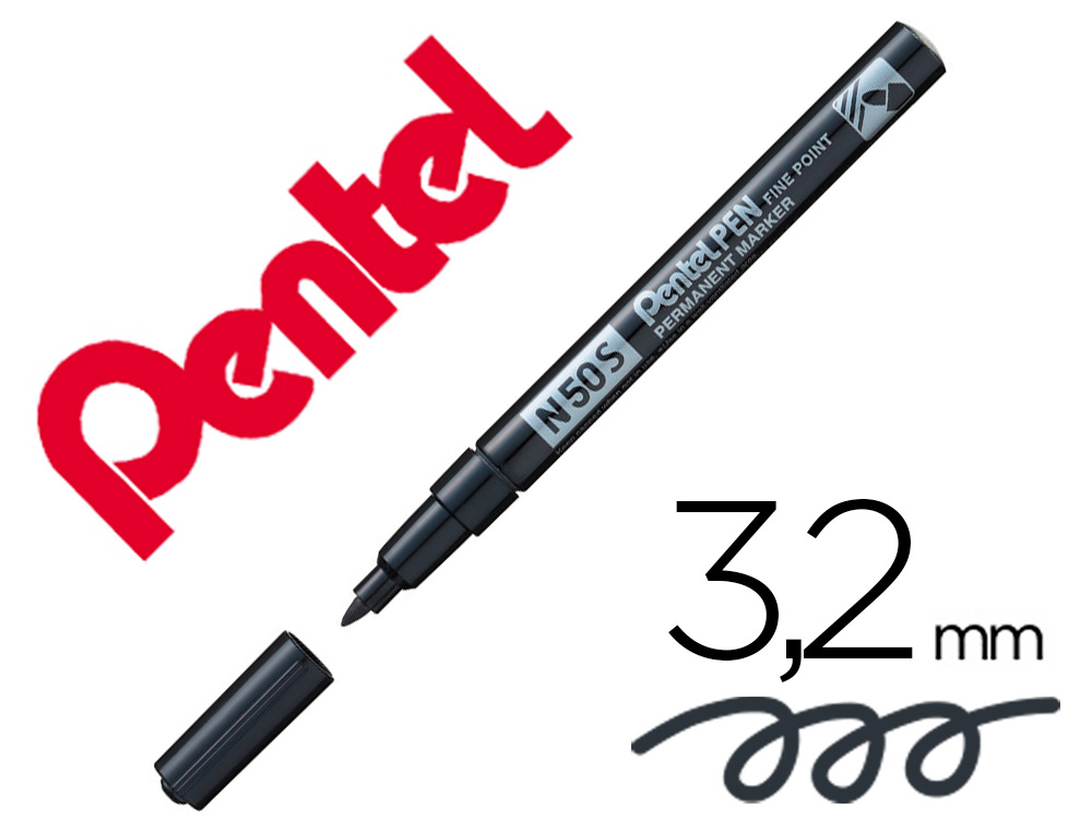 MARQUEUR PENTEL PERMANENT N50S CORPS METAL POINTE       CONIQUE TRES FINE ENCRE       INDELEBILE TOUS SUPPORTS NOIRE