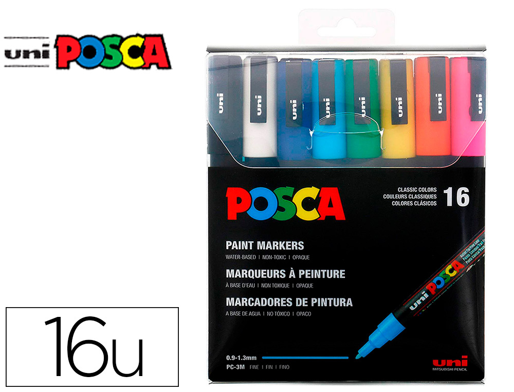 Lot de 4 marqueurs posca pc-3m noir - blanc - bleu - rouge pointe fine  conique - La Poste