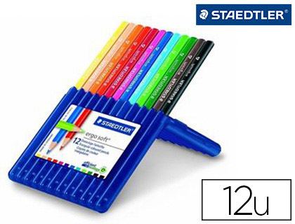 CRAYON COULEUR STAEDTLER ERGOSOFT TRIANGULAIRE 175MM MINE DOUCE 3MM EXCELLENT CONFORT TUI PLASTIQUE CHEVALET 12 UNITS