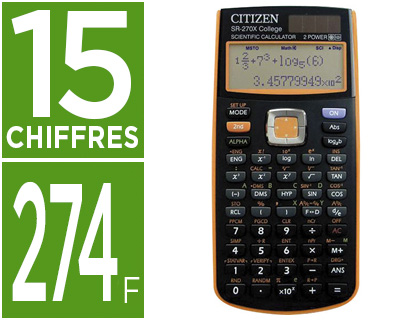 CALCULATRICE CITIZEN SCIENTIFIQUE SR-270X FONCTIONS BASE 2 TYPES CRITURES TOUCHE REPLAY NAVIGATION PILE SOLAIRE ORANGE
