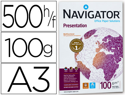 PAPIER NAVIGATOR MULTIFONCTION PRSENTATION A3 100G/M2 BLANCHEUR 169 OPACIT 97 RIGIDIT 100 500 FEUILLES