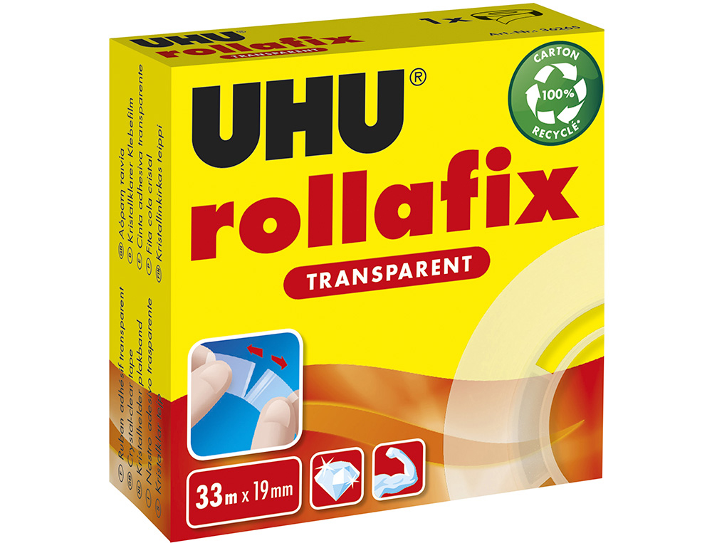 RUBAN ADHSIF UHU ROLLAFIX TRANSPARENT 19MMX33M LOT 12 ROULEAUX