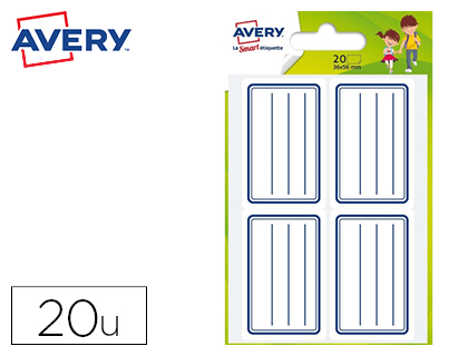 AVERY Lot de 5 Sachets de 20 étiquettes scolaires lignes bleues 36 x 56 mm 