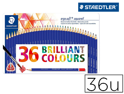 CRAYON COULEUR STAEDTLER ERGOSOFT TRIANGULAIRE 157 SYSTME ANTI-CASSE BOTE MTAL COULEURS ASSORTIES 36 UNITS