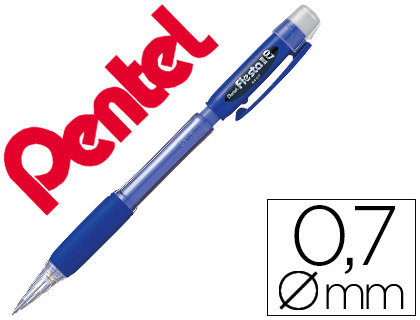 PORTE-MINE PENTEL FIESTA 0.7MM RECHARGEABLE GRIP CAOUTCHOUC GOMME AVEC CAPUCHON CORPS BLEU