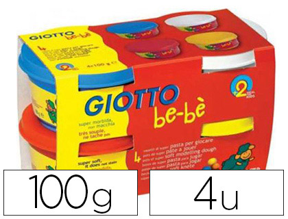 PTE  MODELER GIOTTO BE-B TEST DERMATOLOGIQUEMENT COLORIS ASSORTIS ROUGE JAUNE CYAN BLANC 4 POTS 100G