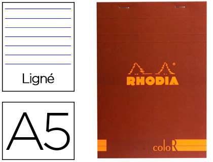 BLOC AGRAF RHODIA COLOR N.16 A5 14.8x21CM COUVERTURE PELLICULE 70F 90G LIGN MICROPERFOR COLORIS ROUILLE