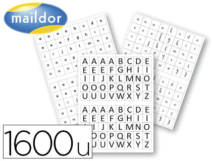 GOMMETTE DUCATIVE MAILDOR ALPHABET COLORIS ROUGE BLEU VERT JAUNE NOIR 6 PLANCHES 1600 UNITS